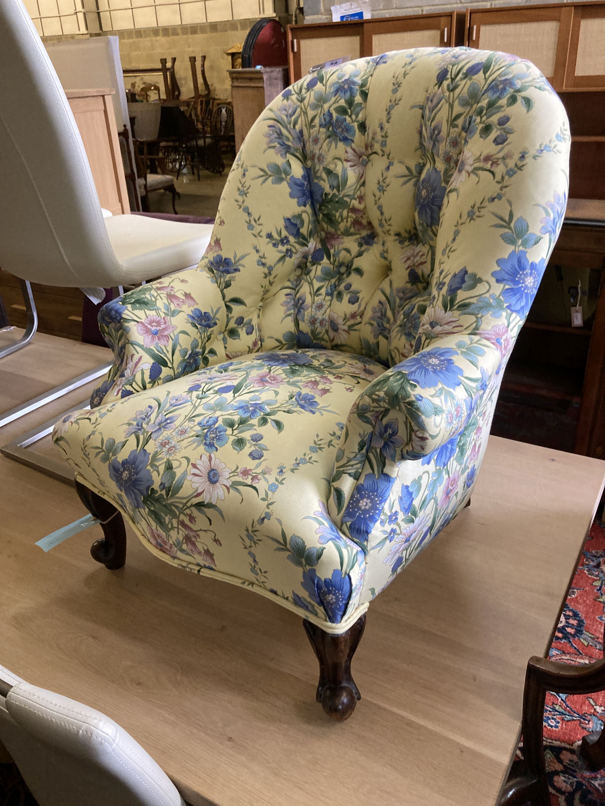 A Victorian upholstered sewing/nursing chair, width 66cm, depth 60cm, height 78cm